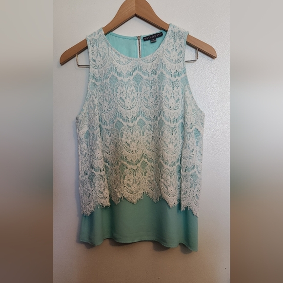 Brixon Ivy Aqua and White Lace Sleeveless Top - Picture 1 of 3